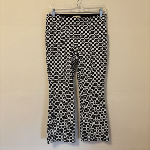 Maeve Anthropologie Margot Kick‎ Flare Cropped Pants Black White Floral Retro S - Picture 1 of 8